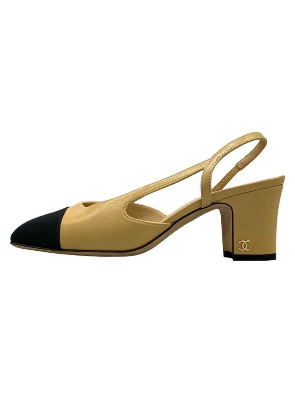 Chanel Sandals 35 C Beige Black Leather